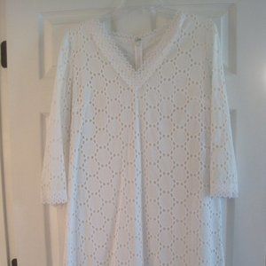 LONDON TIMES WHITE EYELET AND LACE DRESS 14 $110.00